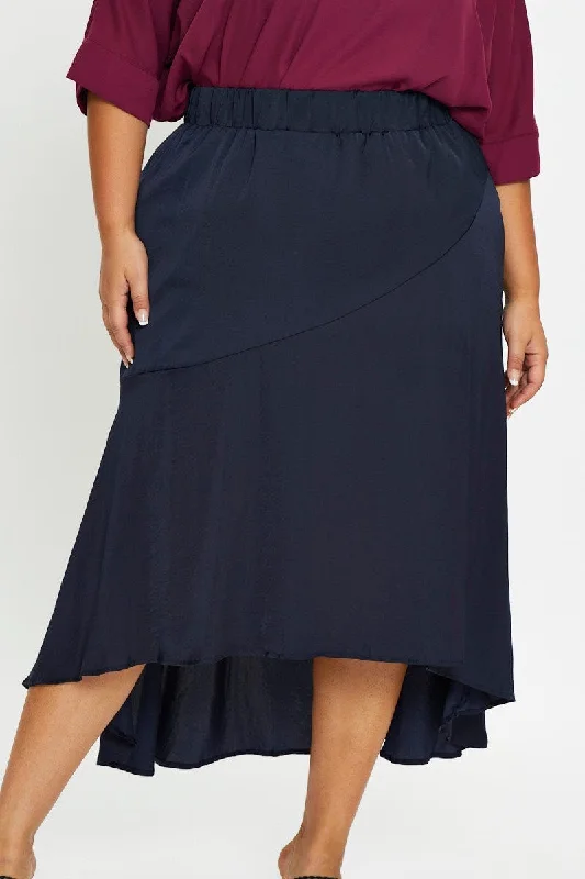 Blue Midi Satin Skirt