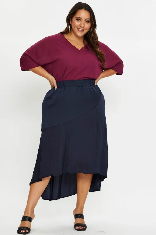 Blue Midi Satin Skirt