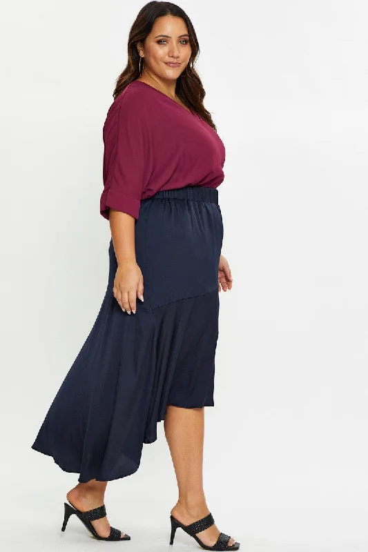 Blue Midi Satin Skirt