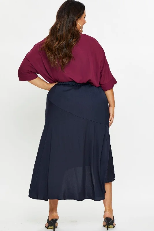 Blue Midi Satin Skirt