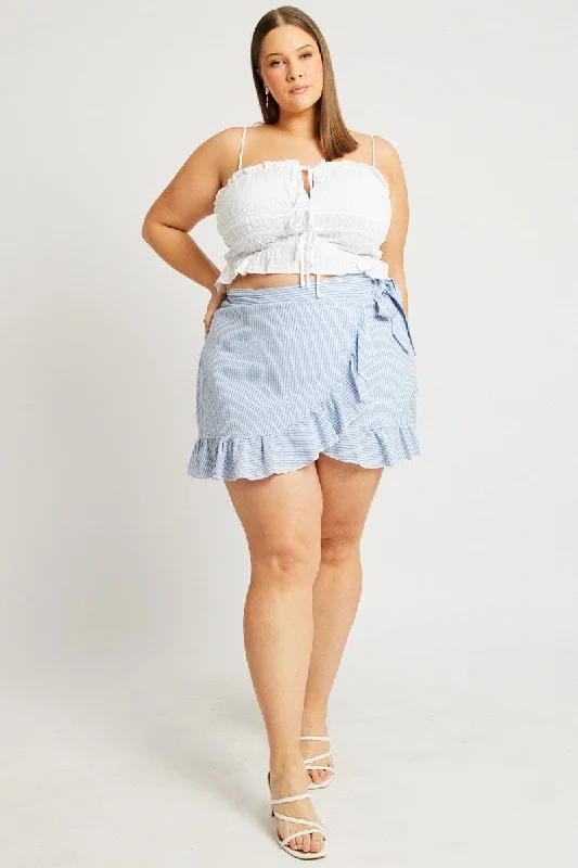 Blue Stripe Wrap Frill Miniskirt