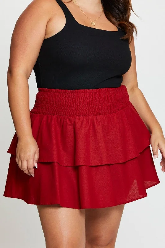 Brown Mini Skater Skirt Tie