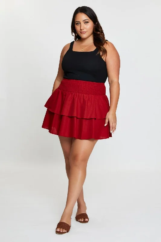 Brown Mini Skater Skirt Tie