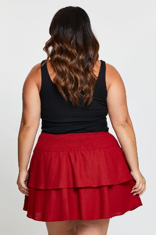 Brown Mini Skater Skirt Tie