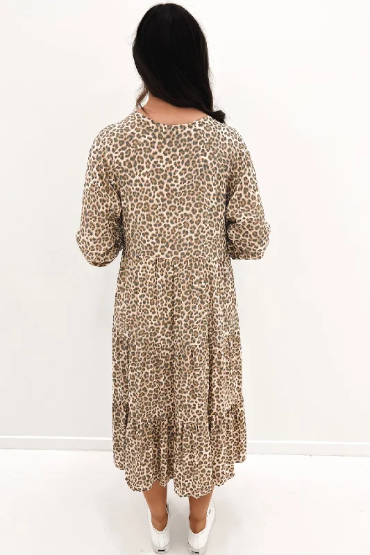 Cali Midi Dress Mocha Leopard