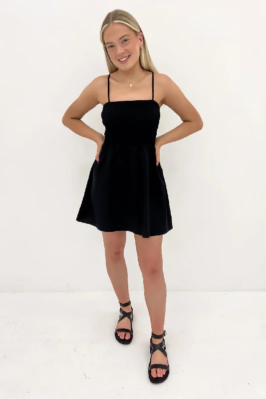 Classic Shirred Mini Dress Black