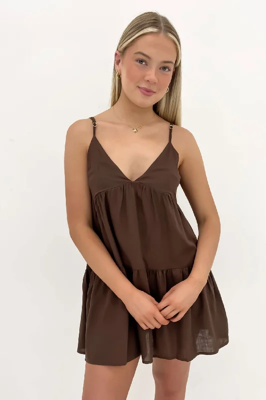 Classic Tiered Mini Dress Chocolate