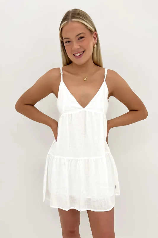 Classic Tiered Mini Dress White