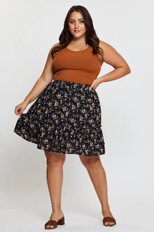 Floral Print High Waistskater Mini Skirt