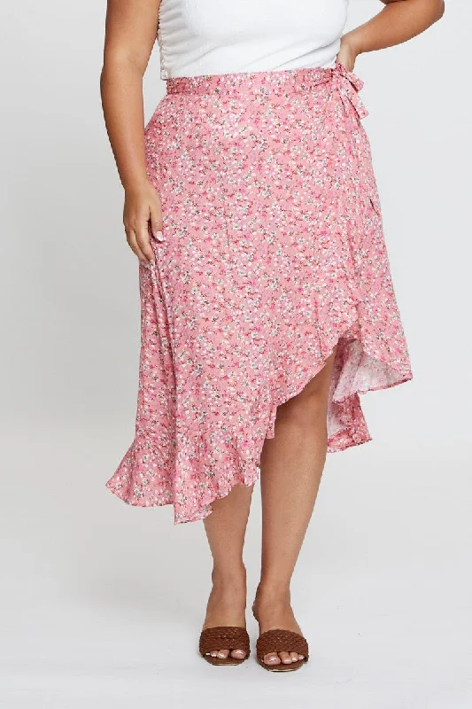 Floral Print Maxi Skirt Ruffle Hem