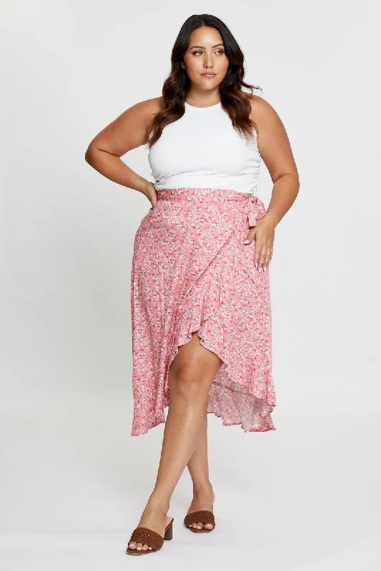 Floral Print Maxi Skirt Ruffle Hem