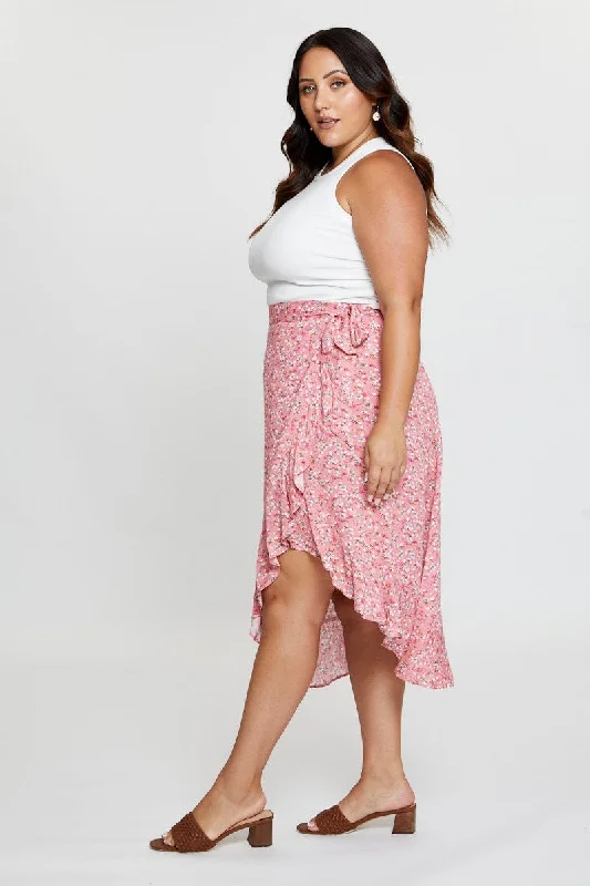 Floral Print Maxi Skirt Ruffle Hem