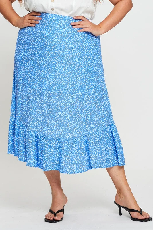 Floral Print Midi Skirt Elastic Waist