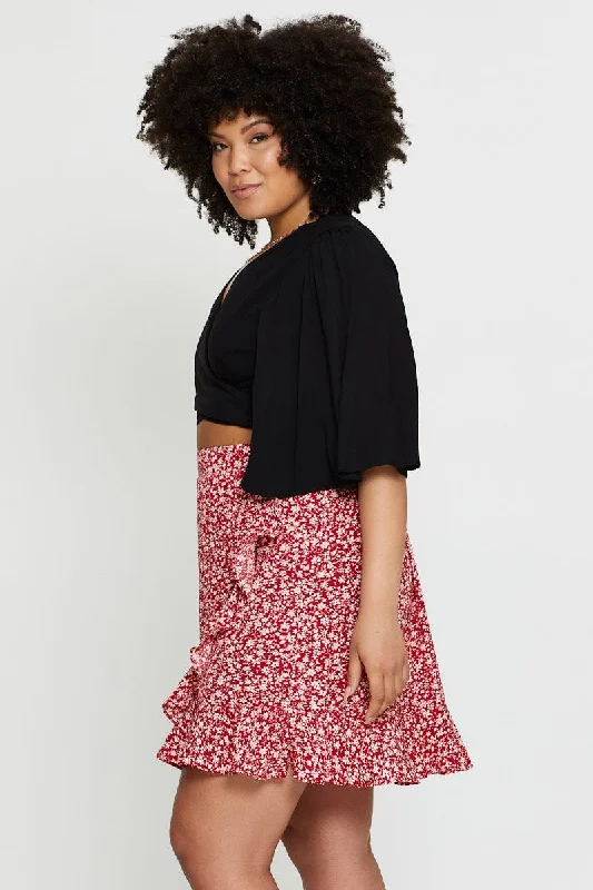 Floral Print Mini Skirt Ruffle Hem