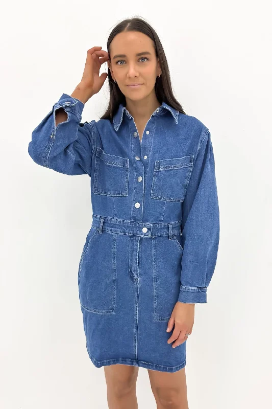 Gabrielle Denim Long Sleeve Dress 80 Wash