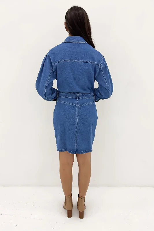 Gabrielle Denim Long Sleeve Dress 80 Wash