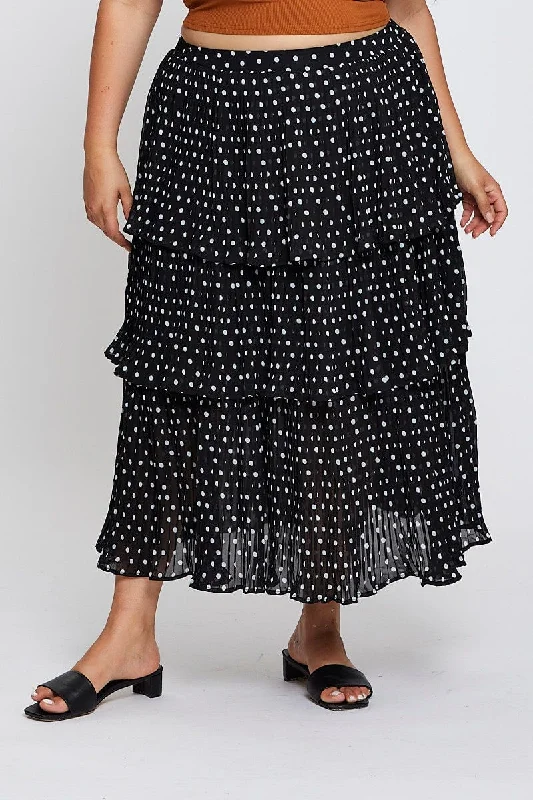 Geo Print High Waist Frill Tiered Midi Skirt