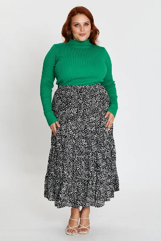 Geo Print Midi Skirt Elastic Waist