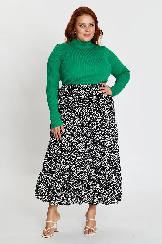 Geo Print Midi Skirt Elastic Waist