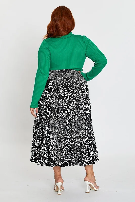 Geo Print Midi Skirt Elastic Waist