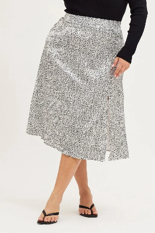 Geo Print Midi Skirt Side Split