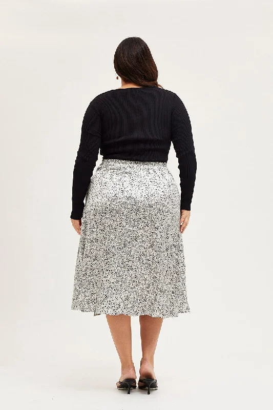 Geo Print Midi Skirt Side Split