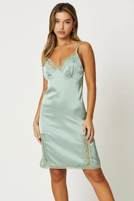 Green Lace Trim Slip Dress