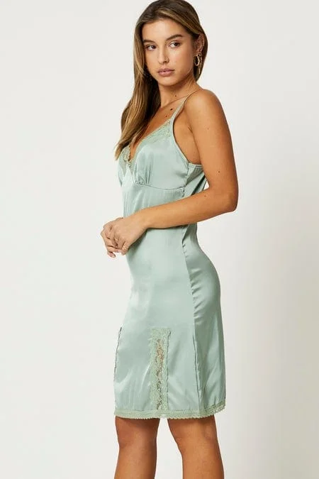 Green Lace Trim Slip Dress