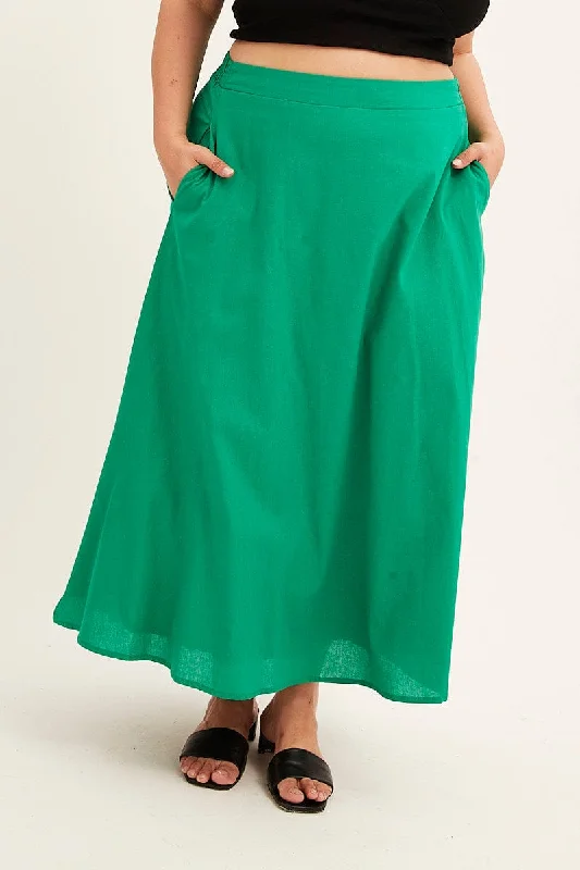 Green Midi Skirt Cotton Blend