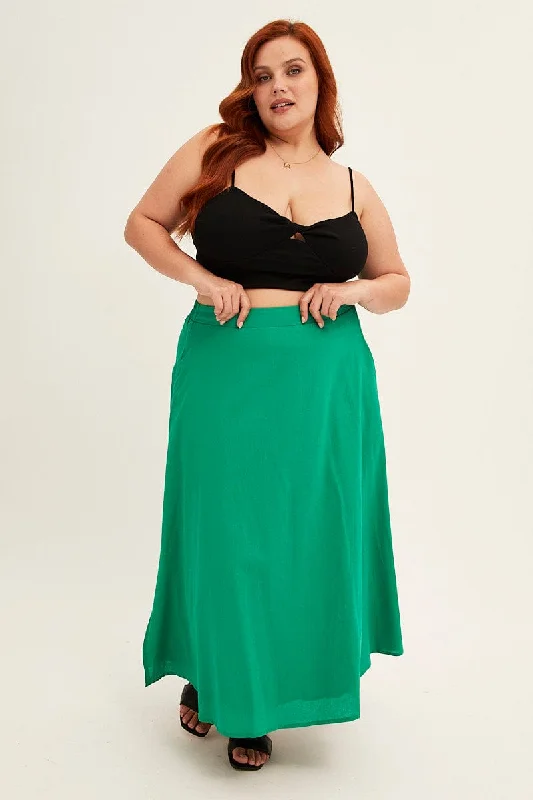 Green Midi Skirt Cotton Blend