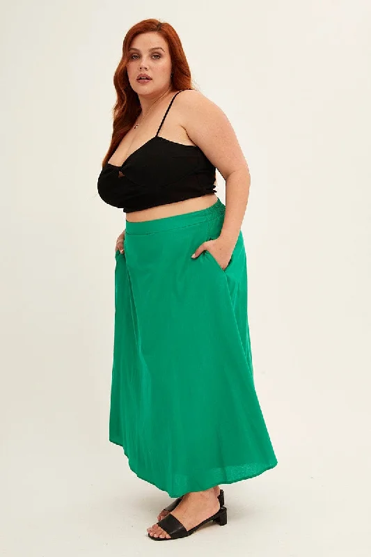 Green Midi Skirt Cotton Blend