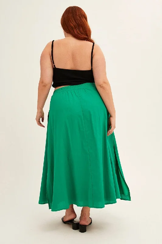 Green Midi Skirt Cotton Blend