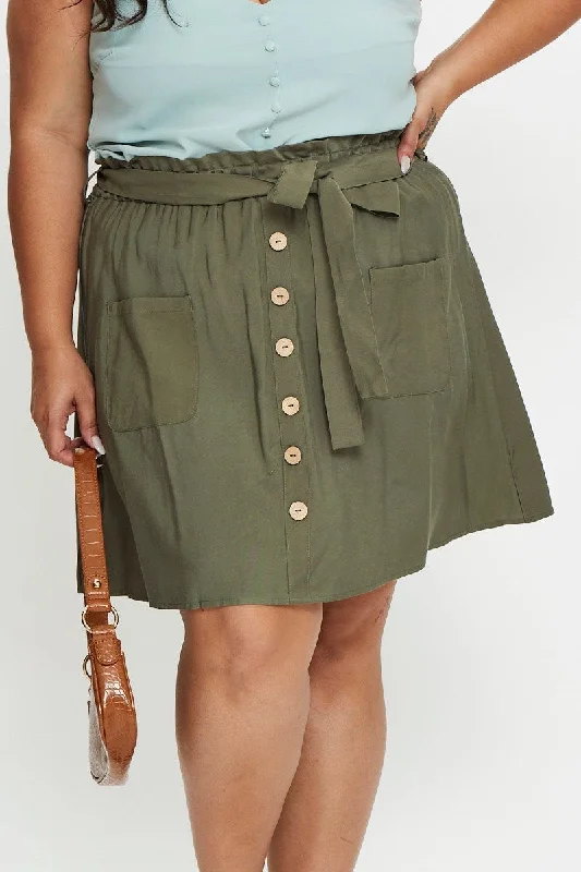 Green Mini Skater Skirt Tie