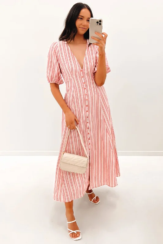 Hudson Midi Dress Pink Stripe