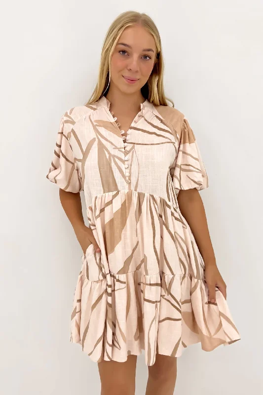 Jalia Mini Dress Beige Leaf