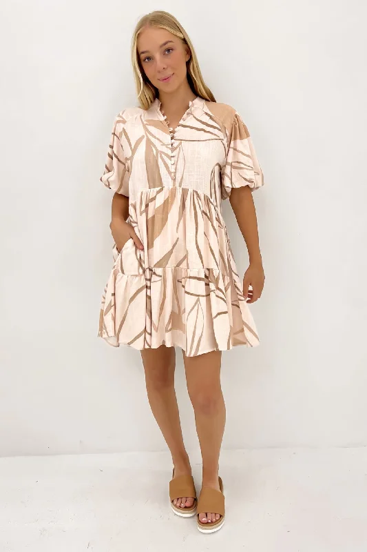 Jalia Mini Dress Beige Leaf