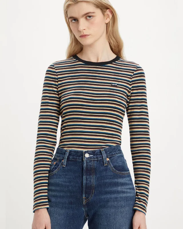 Levi's® Womens L/S Baby Tee - Reanna Stripe Caviar