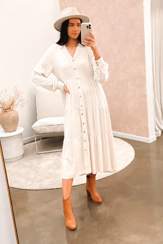 Little Paradise Long Sleeve Midi Dress Beige