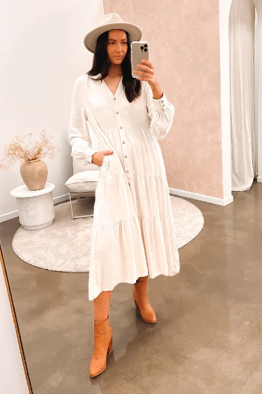 Little Paradise Long Sleeve Midi Dress Beige