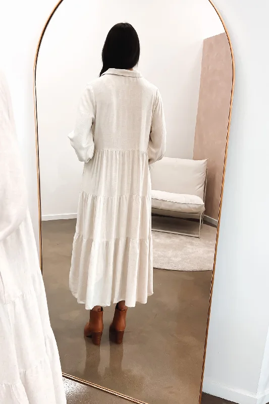 Little Paradise Long Sleeve Midi Dress Beige