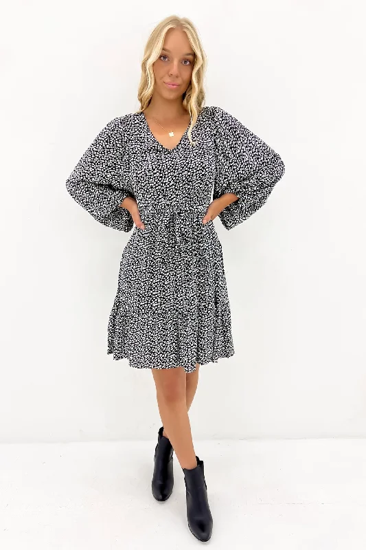 Nicolette Puff Sleeve Dress Boho Animal