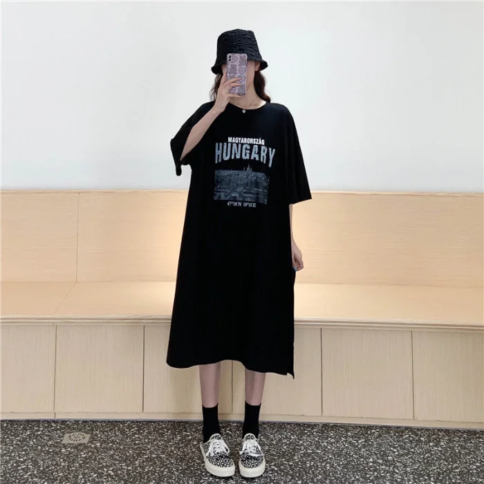 NiDELL Casual T-shirt Skirt Women's . New Mid-Length Korean Style Loose Large Size Short Sleeve Dress Younger Fashion Dress