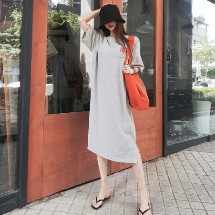 NiDELL European Station Fresh Korean Summer New Mid-Length Overknee T-shirt Dress Trendy Printed Dress for Woman Ins