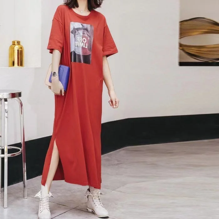 NiDELL Hong Kong Style T-shirt Skirt Casual Loose Large Size Western Style Skirt Dress . Summer Short Sleeve Student Lazy Skirt