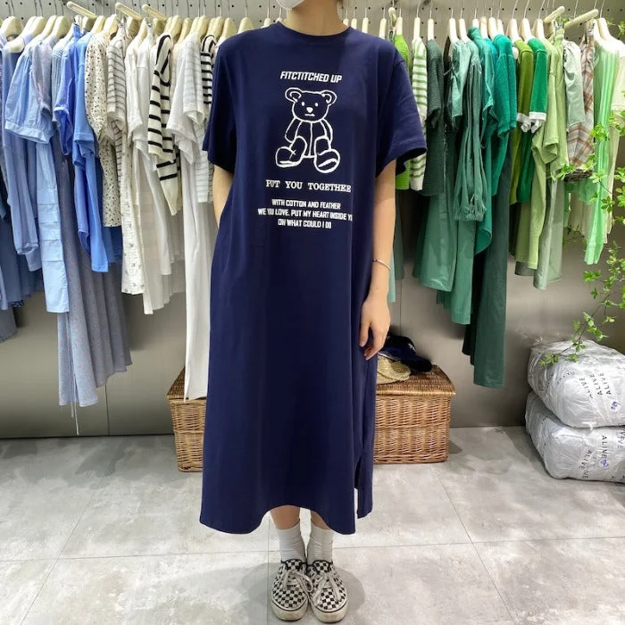 NiDELL Korean Style Summer Loose Casual Short-Sleeved T-shirt Net Red Wind Nightdress Long Dress Can Be Worn outside Fat Girl Loose plus Size Dress