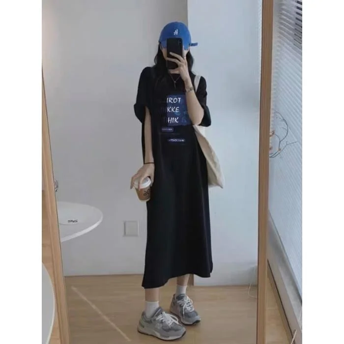 NiDELL Korean Style Summer plus Size Women's Clothes French Style Unique Chic Short-Sleeved T-shirt Dress Women's Summer Design Sense Minority Dress