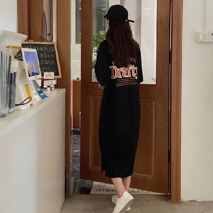 NiDELL Korean Summer Casual Long over-the-Knee Lazy T-shirt Skirt Women's Slimming Slit Dress Plump Girls Loose plus Size