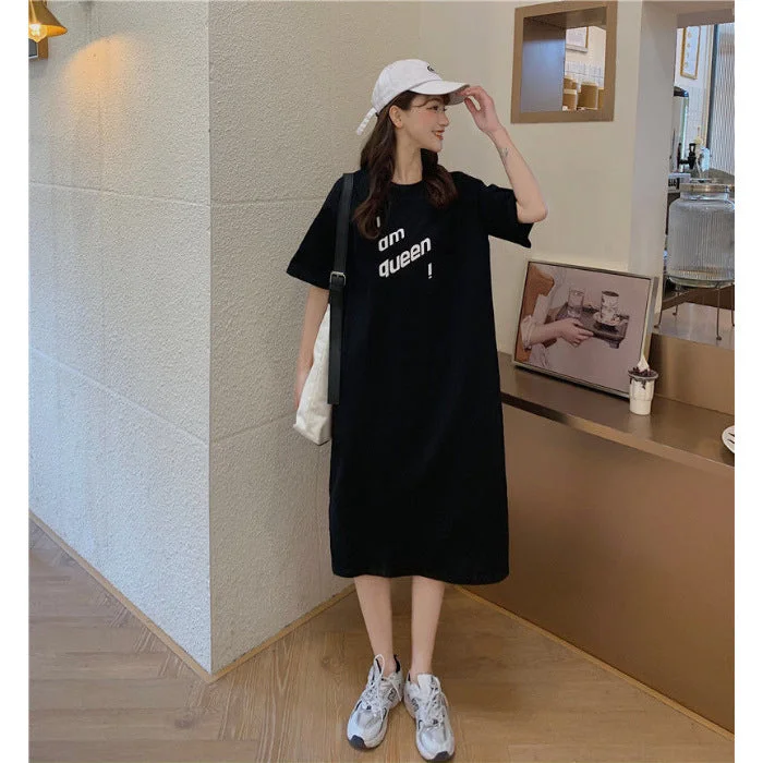 NiDELL Large Size Women's Summer Korean Style Loose Overknee Long Dress Plump Girls Belly Covering Slimming T-shirt Long Dress Dress Trendy