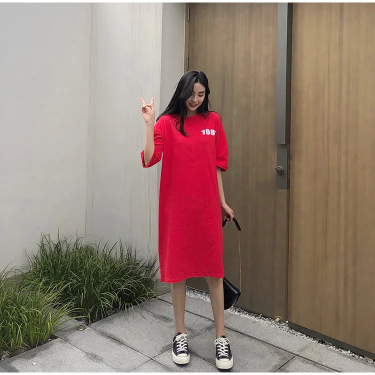 NiDELL Spring and Summer New Personalized Fashion Dress Women's Loose Large Size Long Long Dress over-the-Knee Pajamas Home Can Be Worn outside