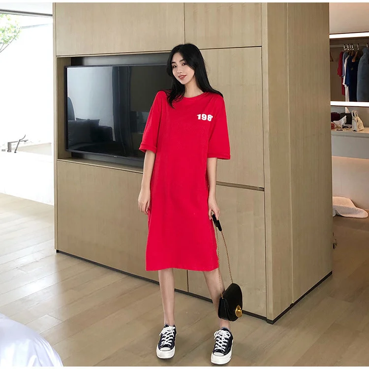 NiDELL Spring and Summer New Personalized Fashion Dress Women's Loose Large Size Long Long Dress over-the-Knee Pajamas Home Can Be Worn outside